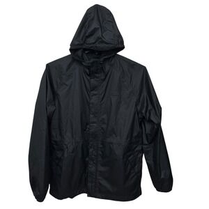 LL Bean Jacket Mens Medium Black Lightweight Hooded Windbreaker Full Zip‎ 510331